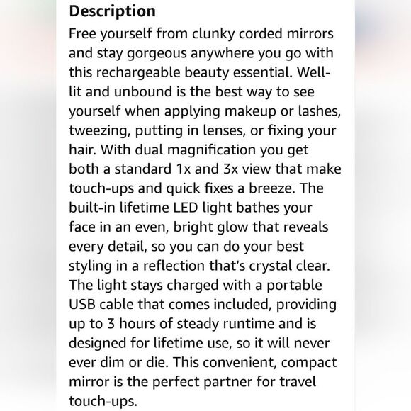 Conair Unbound Petite Rechargeable Compact LED-Lighted Mirror - Picture 10 of 13